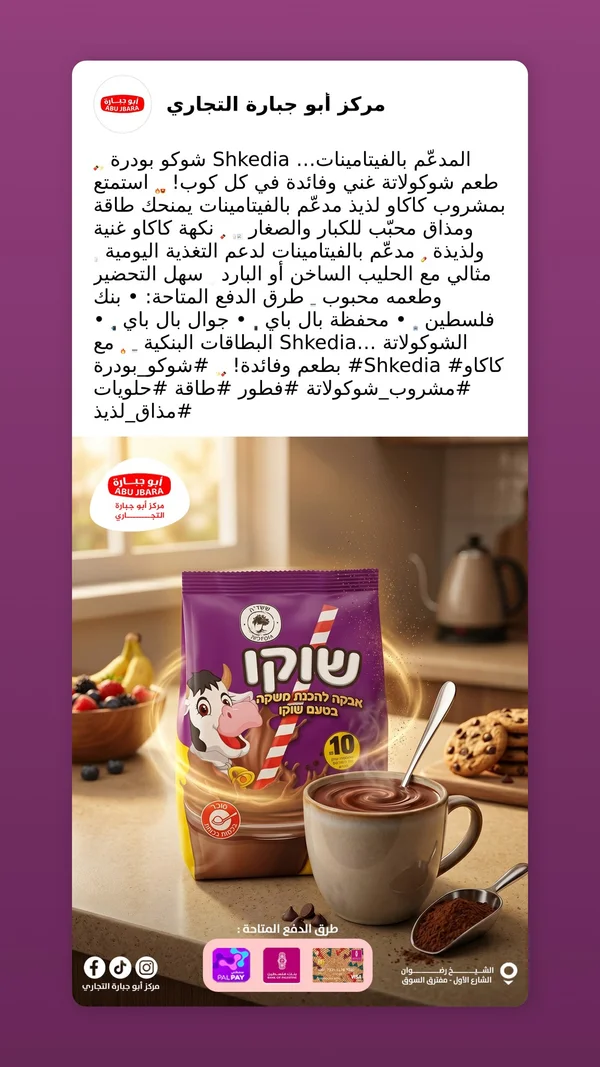 بودرة مشروب الشوكولاتة - شكيديا (Shkedia) - مواد غذائية وبقالة - سوق غزة