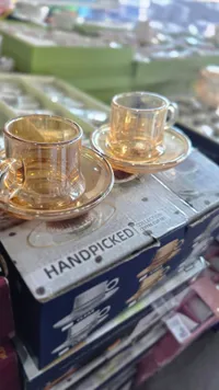 طقم فناجين قهوة زجاجية بلون عنبري - هاند بيكد (Handpicked)