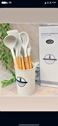 طقم أدوات مطبخ سيليكون مع حامل - كيتشن آند داينينج (Kitchen & Dining)