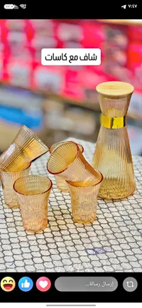 طقم إبريق زجاجي مضلع مع كاسات