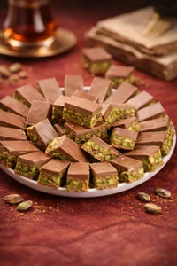 مكعبات الشوكولاتة بالفستق الحلبي