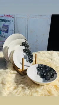 طقم صحون سيراميك - تصميم أسود وأبيض