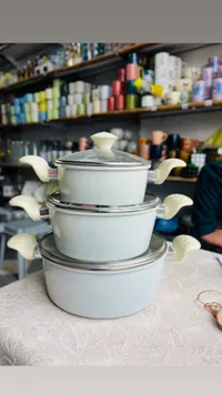 مجموعة قدور الطهي بأغطية زجاجية - أبيض