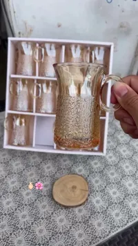 طقم أكواب شاي زجاجية بنقوش بارزة