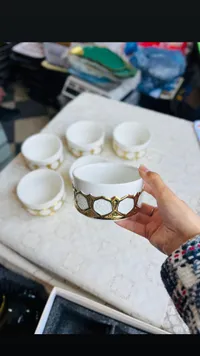 طقم زبادي سيراميك مزخرف بالذهبي