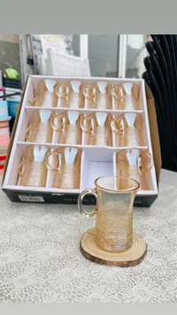 طقم أكواب شاي زجاجية ملونة