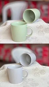 طقم أكواب سيراميك مضلعة