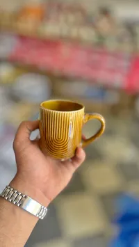 كوب سيراميك مزخرف - لون خردلي
