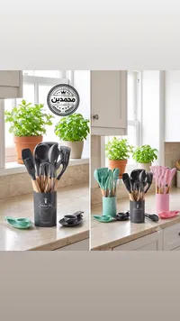 طقم أدوات مطبخ سيليكون مع حامل - محمدين