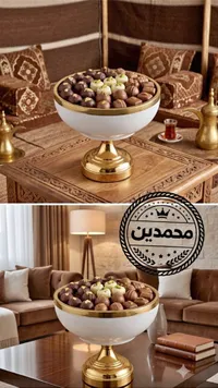 صحن تقديم حلويات فاخر بقاعدة ذهبية - محمدين