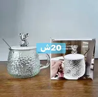 كوب زجاجي بتصميم الدب مع غطاء وملعقة - سوق غزة