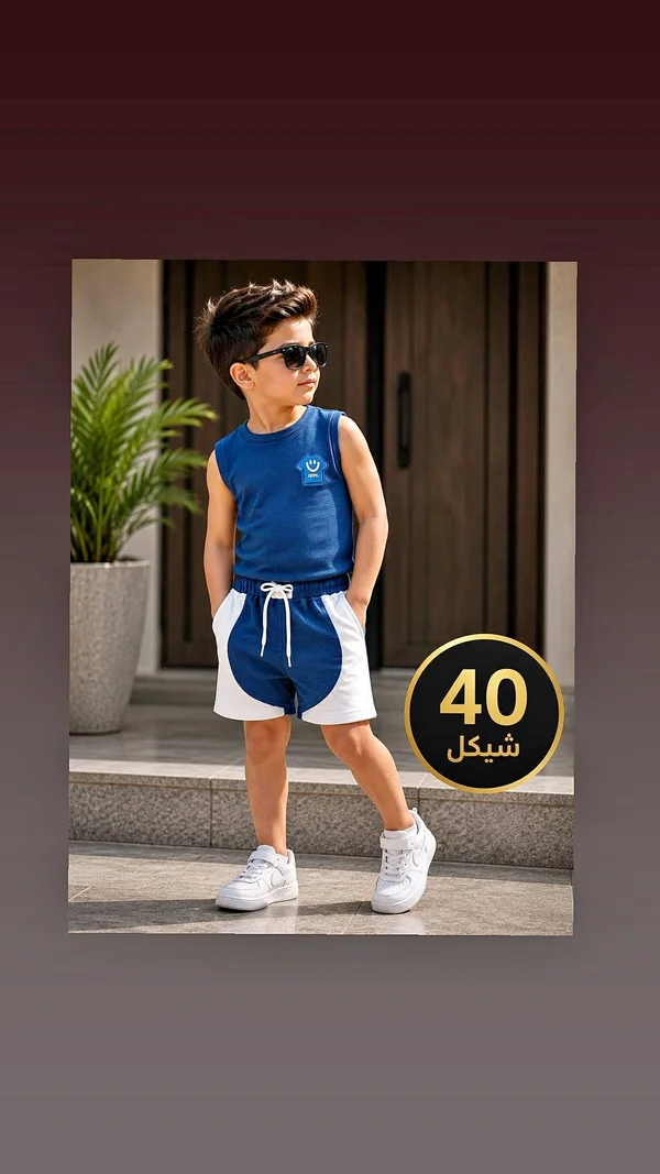 طقم صيفي للأولاد - تيشيرت وشورت - ملابس أطفال - سوق غزة