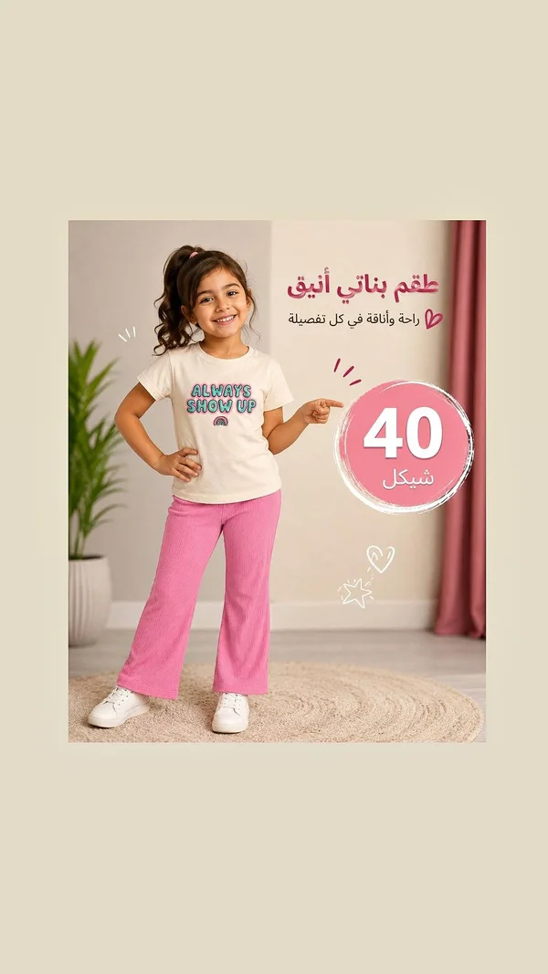 طقم ملابس بناتي أنيق - ملابس أطفال - سوق غزة