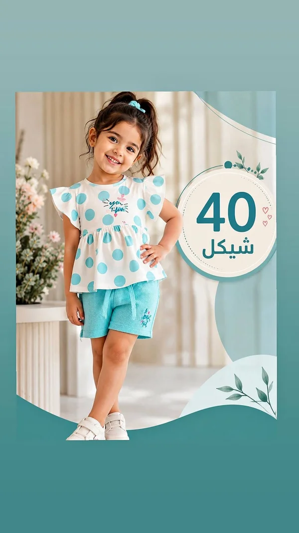 طقم صيفي بناتي منقط - ملابس أطفال - سوق غزة
