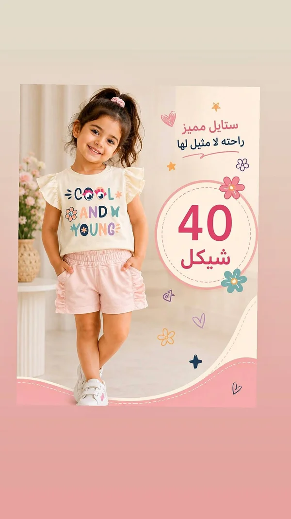 طقم ملابس صيفي للبنات - كول أند يونغ - ملابس أطفال - سوق غزة
