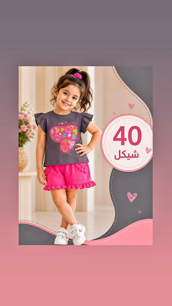طقم ملابس صيفي للبنات - بلوزة وشورت - ملابس أطفال - سوق غزة