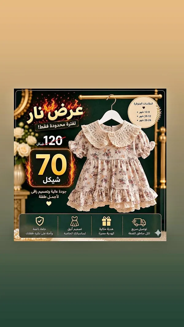 فستان بناتي مزين بالدانتيل - ملابس أطفال - سوق غزة
