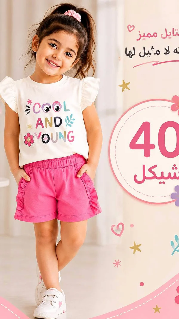 طقم ملابس صيفي للبنات - كول آند يونغ - ملابس أطفال - سوق غزة