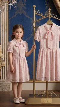 فستان بناتي دانتيل وردي - إليغانس إنفانت (Elegance Enfant)