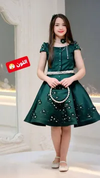 فستان سهرة فاخر للأطفال باللون الأخضر