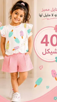 طقم صيفي بناتي بطبعة الآيس كريم - سوق غزة
