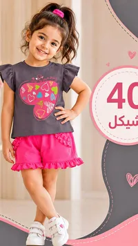 طقم صيفي بناتي بقلب ملون - سوق غزة