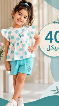 طقم صيفي بناتي منقوش - قطعتين - سوق غزة