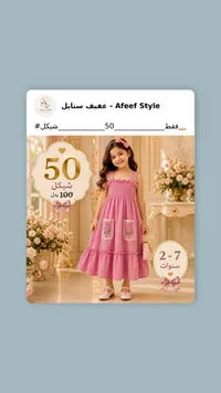 فستان أطفال وردي - عفيف ستايل (Afeef Style) - سوق غزة