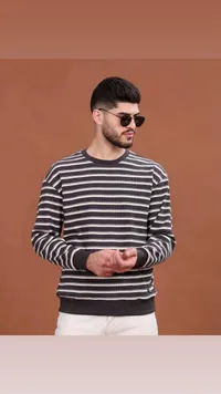 بلوزة رجالي مخططة - أسود وأبيض