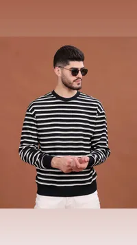بلوزة رجالي مخططة سوداء وبيضاء