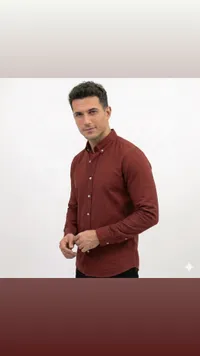 قميص رجالي كلاسيكي بأكمام طويلة - لون أحمر قرميدي