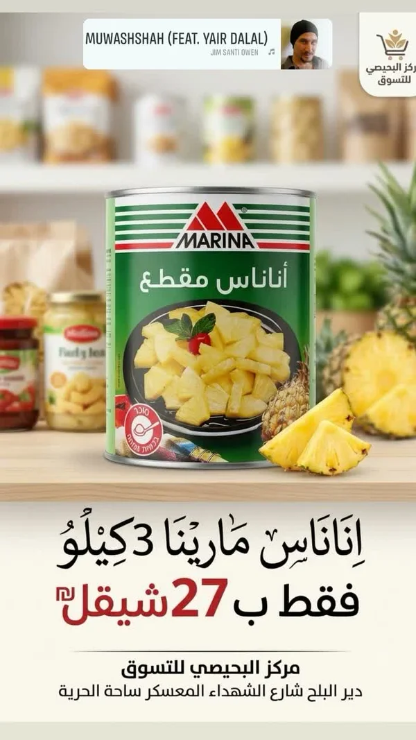 أناناس مقطع - مارينا (Marina) - مواد غذائية وبقالة - سوق غزة