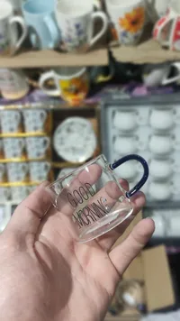 كوب زجاجي بعبارة صباح الخير