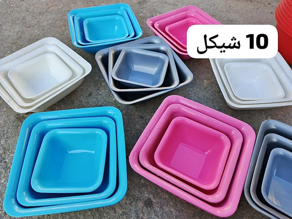 طقم زبادي بلاستيك مربعة متداخلة - أدوات منزلية - سوق غزة