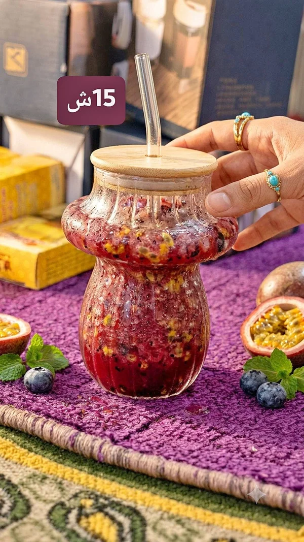 كوب زجاجي مع ماصة - بدون علامة تجارية - أدوات منزلية - سوق غزة