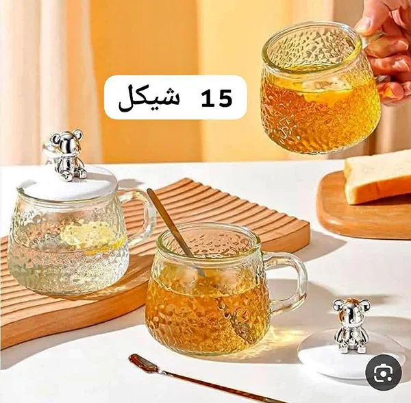 كوب زجاجي بتصميم دب لطيف - أدوات منزلية - سوق غزة