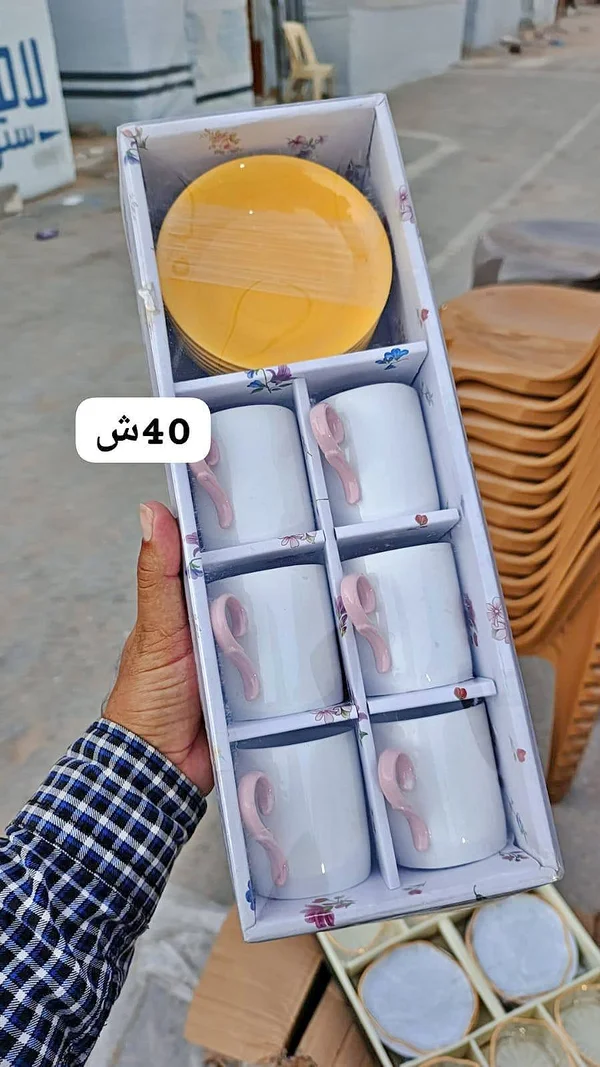 طقم أكواب وصحون - 6 قطع - أدوات منزلية - سوق غزة