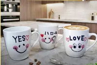 طقم أكواب سيراميك بتصاميم تعبيرية