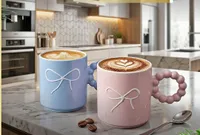 طقم أكواب سيراميك بتصميم الفيونكة واليد الدائرية