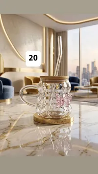 كوب زجاجي مع ماصة - لاكشري باي ديزاين (Luxury By Design)