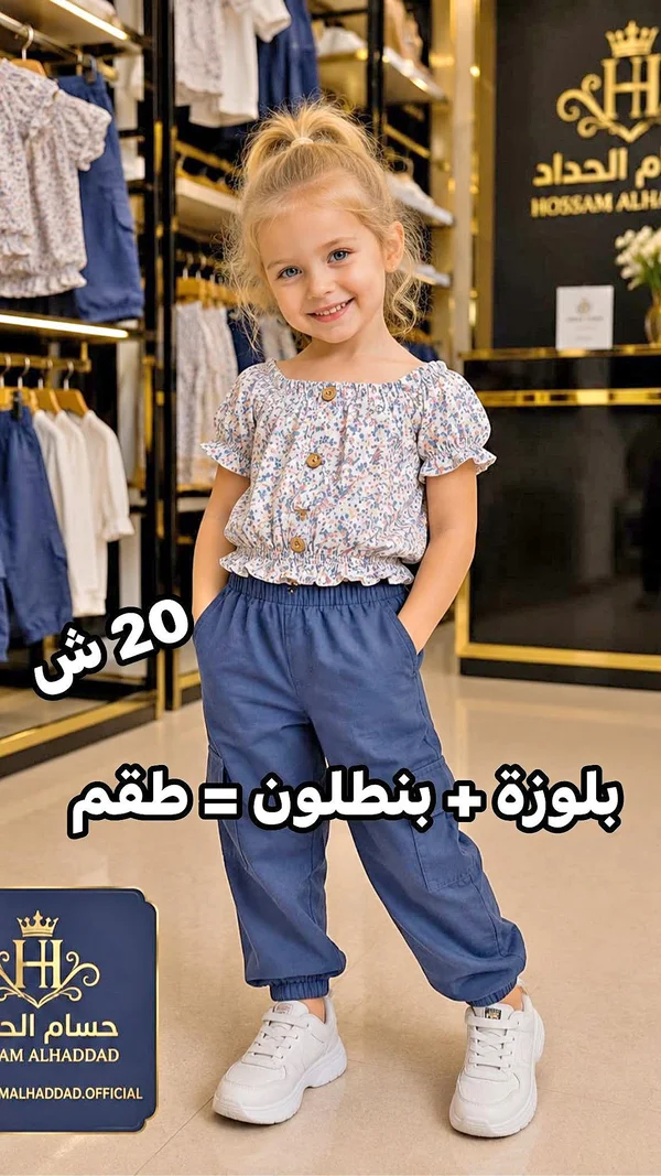 طقم بلوزة وبنطلون أطفال - حسام الحداد - ملابس أطفال - سوق غزة