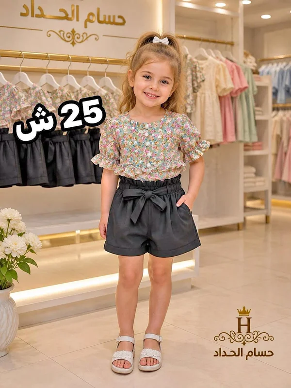 طقم بناتي صيفي - حسام الحداد - ملابس أطفال - سوق غزة