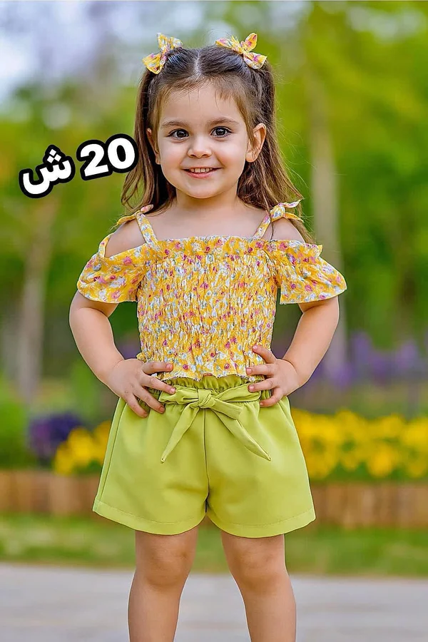 طقم بناتي صيفي - أصفر مزهر (Summer Collection) - ملابس أطفال - سوق غزة
