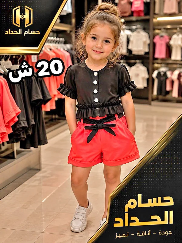 طقم بناتي - حسام الحداد - ملابس أطفال - سوق غزة