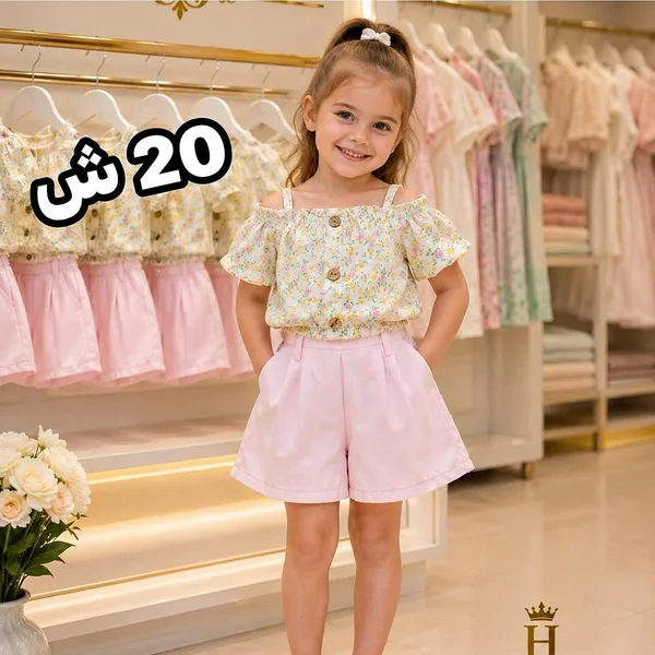 طقم بناتي صيفي - زهور (H) - ملابس أطفال - سوق غزة