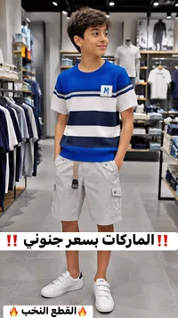 طقم ملابس صيفي للأولاد - تيشرت مخطط وشورت كارجو