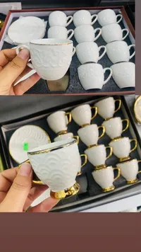 طقم فناجين قهوة بورسلين أبيض
