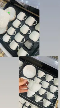 فناجين قهوة سيراميك أبيض بمقبض أسود