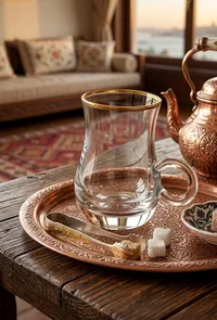كوب شاي زجاجي بحافة ذهبية