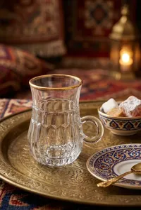كوب شاي زجاجي مزخرف بحافة ذهبية